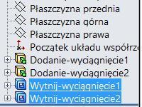 Rysunek 5.85. Zaznaczenie dwóch operacji wycięcia Rysunek 5.86. Kasowanie wchłoniętych operacji Edycja Szkicu1.