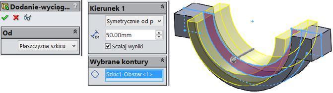 Scalaj wyniki dwie bryły zostaną połączone. Kliknij OK. Rysunek 5.10. Ikony szkicu i operacji Rysunek 5.11.