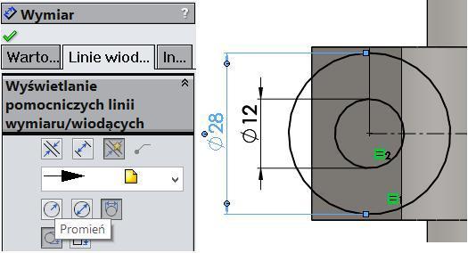 Rysunek 5.12. Szkic w pełni zdefiniowany zmień wymiar 28 mm na wymiar promienia (rysunek 5.