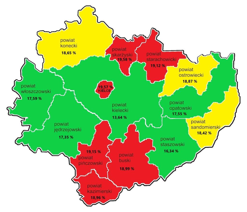 Mapa 1. Seniorzy 65+ w województwie świętokrzyskim na podstawie danych GUS za rok 2016 Legenda umiarkowany wysoki bardzo wysoki Źródło: Opracowanie własne ROPS na podstawie danych GUS.
