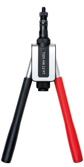 n TIOS HN12 PT Nitownica ręczna z przekładnią dźwigni do osadzania nitonakrętek od M4 M12 i nitośrub od M4 M8 Dane techniczne Skok roboczy: 12,0 mm Długość: 465,0 mm Szerokość: 180,0 mm Waga: 1,8 kg