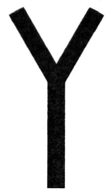 KRZYŻ 77 Krzyż widlasty Crux furca, znany jako gotycki krzyż w kształcie litery Y. Znany tez jako krzyż bolesny i krzyż łotrów.