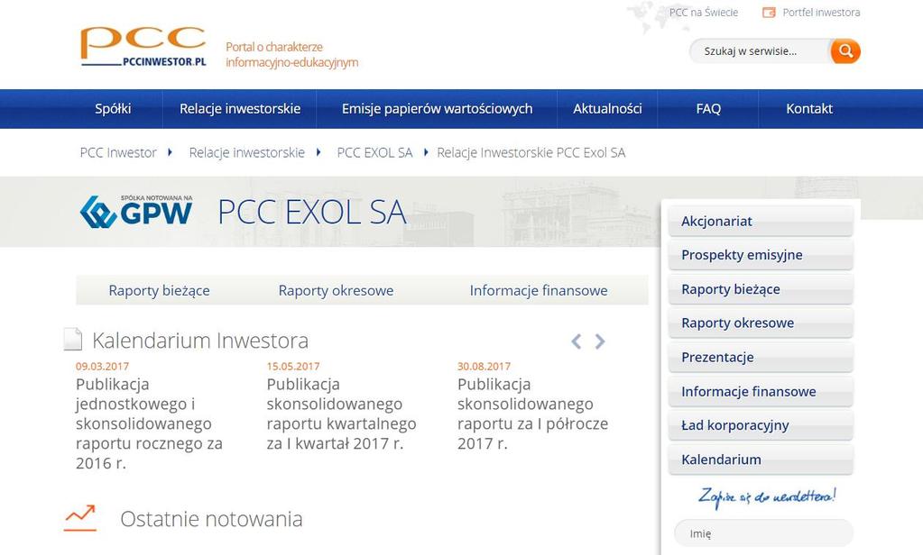 W ramach udoskonalania komunikacji z inwestorami, zespół Relacji Inwestorskich przygotował nową odsłonę portalu www.pccinwestor.pl.