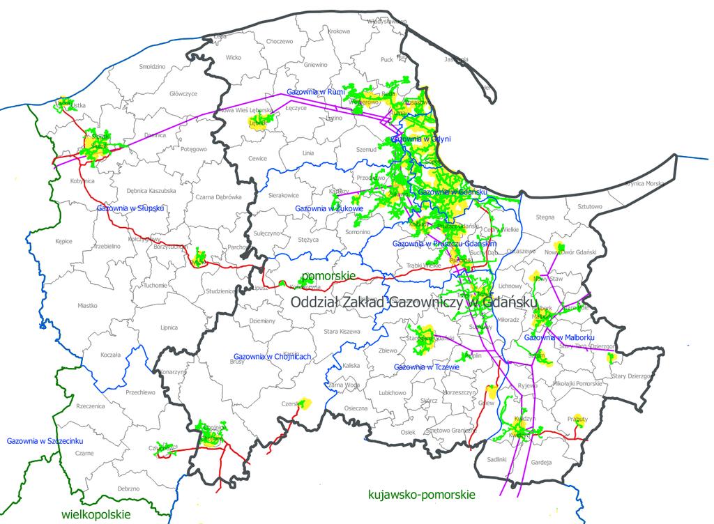 Obszar działania Oddziału Zakładu Gazow