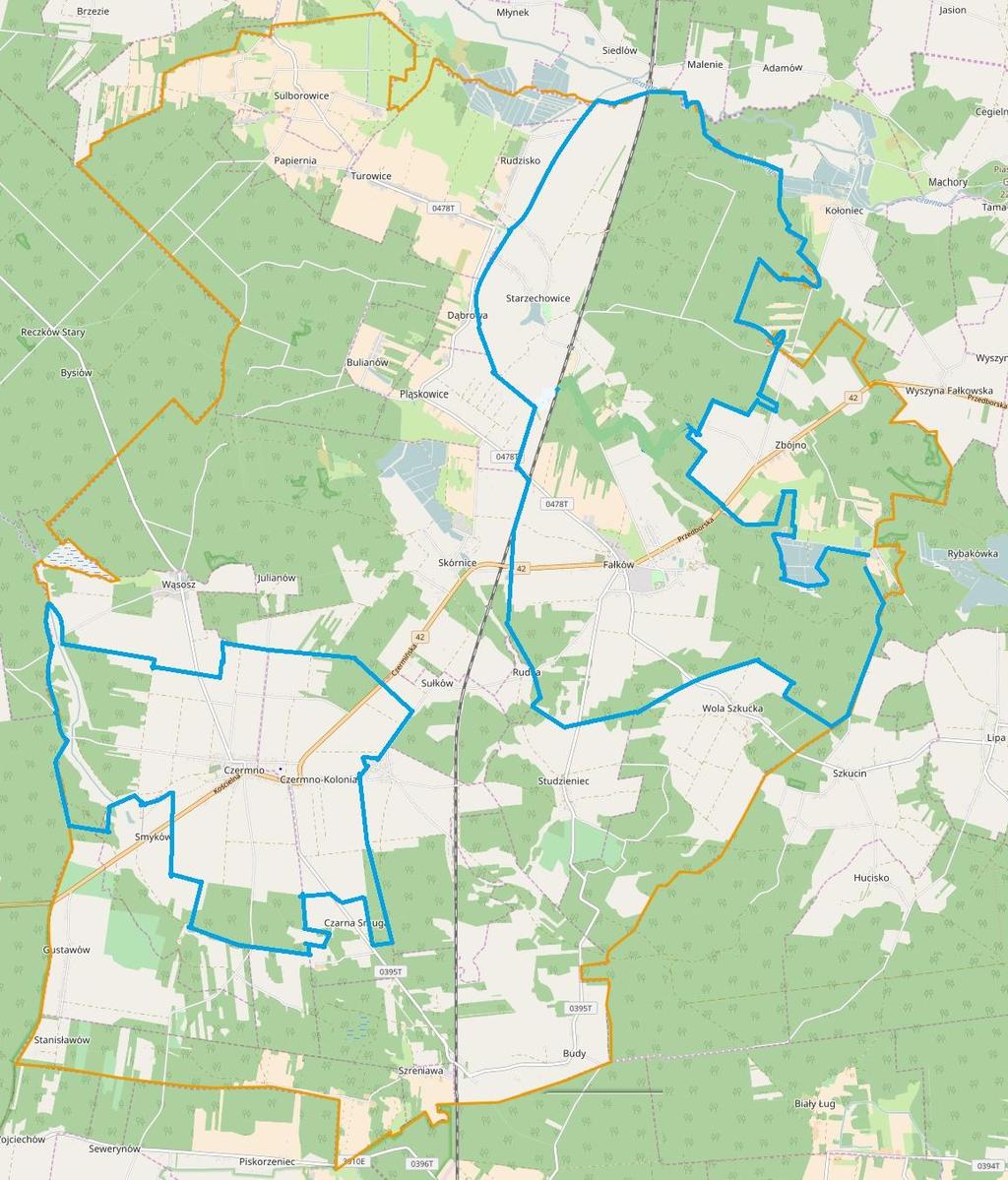 Mapa nr 9 Podobszary zdegradowane na tle gminy Fałków, źródło: opracowanie własne na podstawie