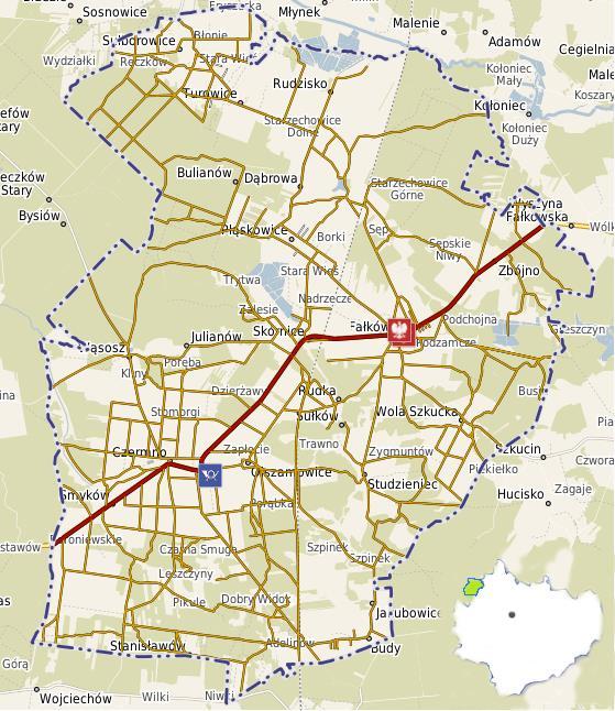 Mapa nr 2 Gmina Fałków i jej położenie na tle województwa