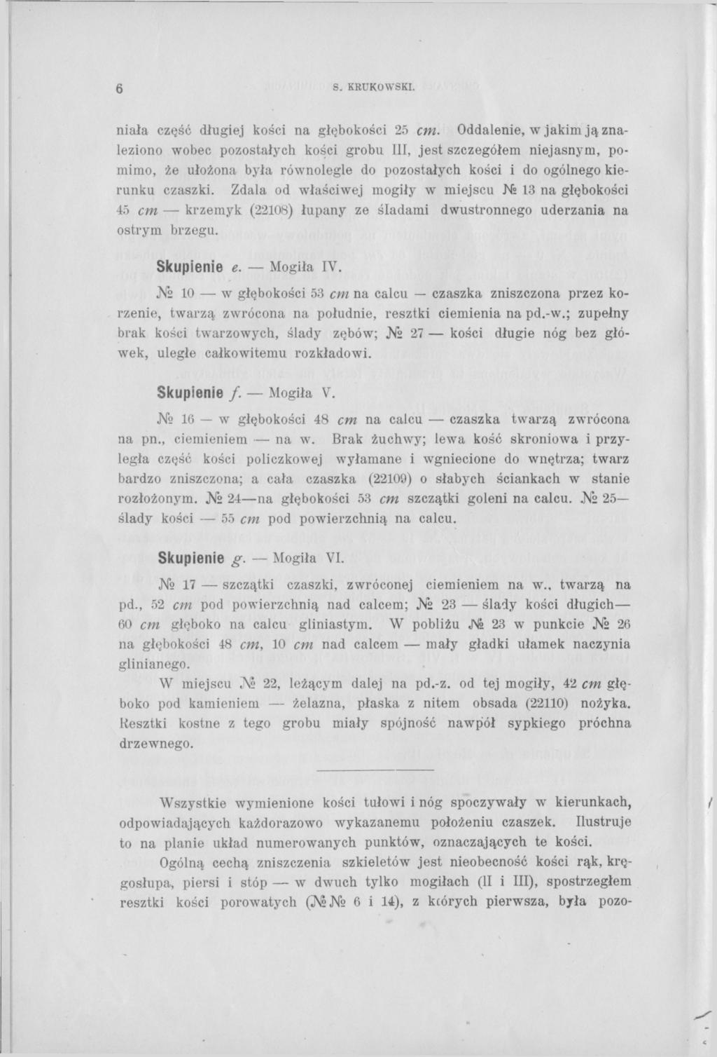 6 S. KRUKOWSKI. niała część długiej kości na głębokości 25 cm.