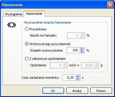 Dla każdego z pojazdów wprowadzono zdanie hamowania, w kolejności licząc do góry (por. rys.