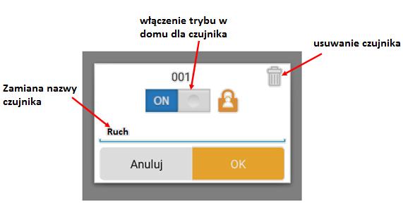 5) Aby zmienić nazwę lub usunąć czujnik należy dłużej przytrzymać ikonę dodanego czujnika.