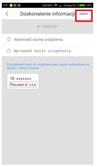 8) Podajemy wymyśloną nazwę kamery oraz hasło