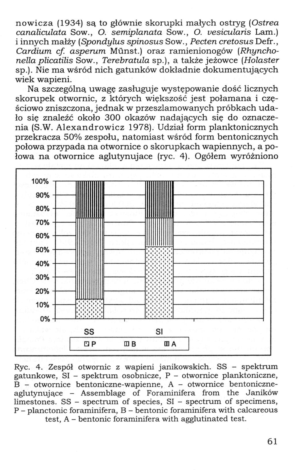 nowicza (1934) są to głównie skorupki małych ostryg (Ostrea canaliculata Sow., O. semiplanata Sow., O. vesicu.la.ns Lam.) i innych małży (Spondylus spinosus Sow., Pecten cretosus Defr., Cardium cf.