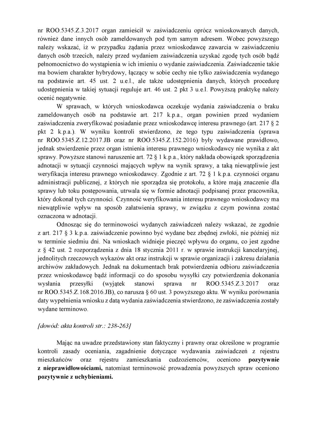 nr ROO.5345.Z.3.2017 organ zamieścił w zaświadczeniu oprócz wnioskowanych danych, również dane innych osób zameldowanych pod tym samym adresem.
