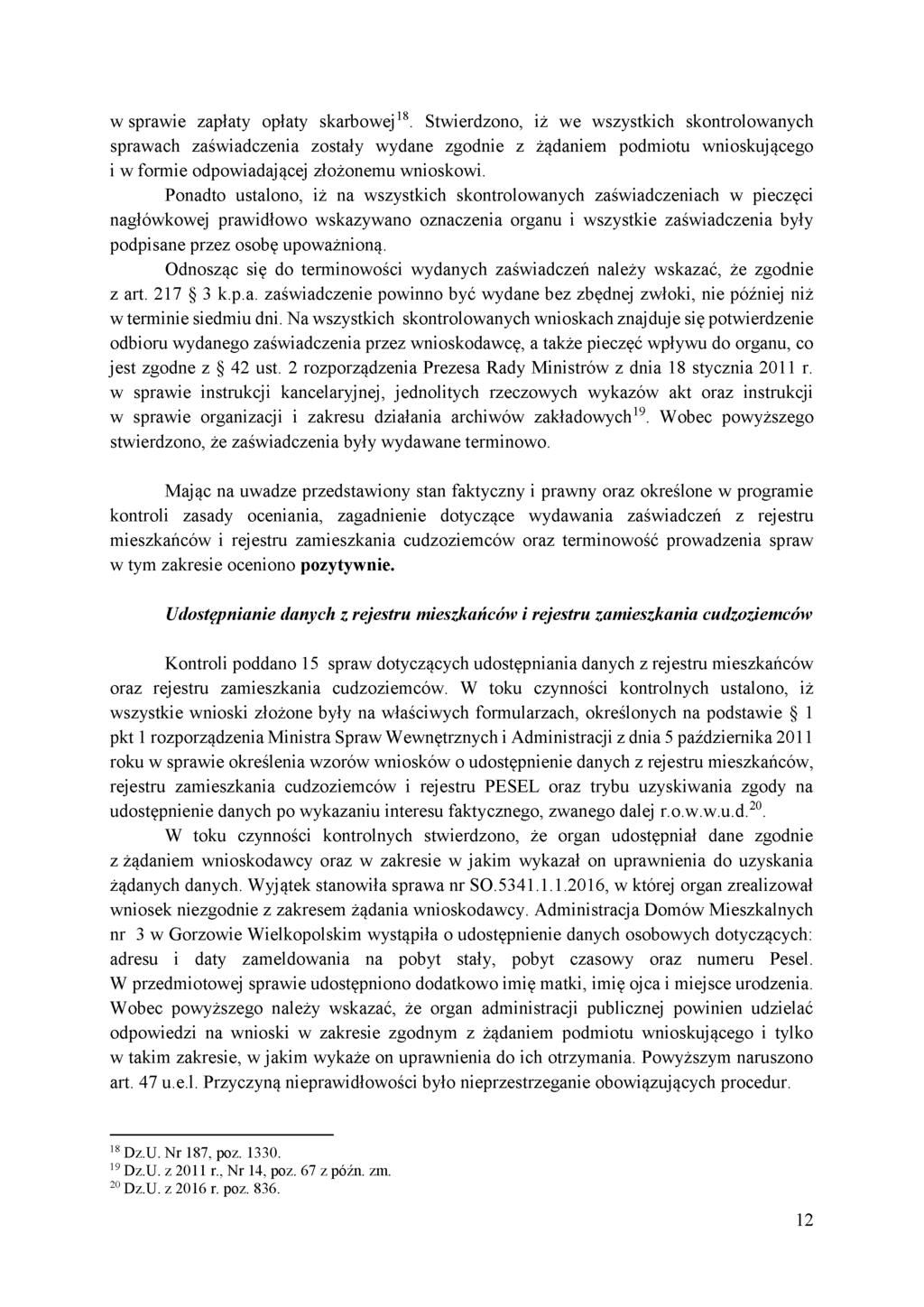 w sprawie zapłaty opłaty skarbowej18.