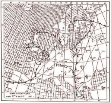 THE CASE OF THE FOEHN WIND IN ZAKOPANE AND CRACOW FROM... 195 Fig. 2. Synoptic weather chart at 01.00 CET of November 9, 1997 (Codzienny Biuletyn Meteorologiczny IMGW, 1997, 6 listopada 1997r.). Ryc.
