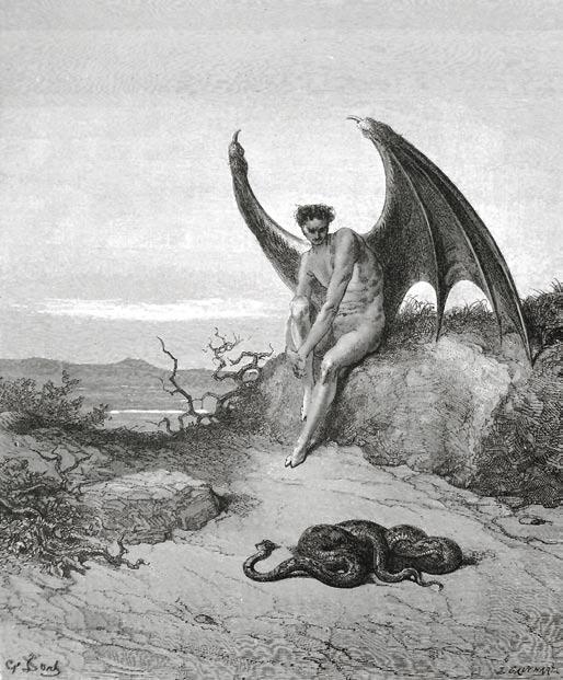 Lucifero, hyria anioło obrazo savo makcia Gustave Doré. Fot. Domena publiczna/wikimedia Commons działynen łesa khetanes.