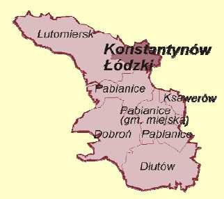 powierzchni powiatu pabianickiego. Zabudowa miasta rozciąga się wzdłuż głównej ulicy handlowej, którą przebiega linia tramwajowa Łódź Lutomiersk.