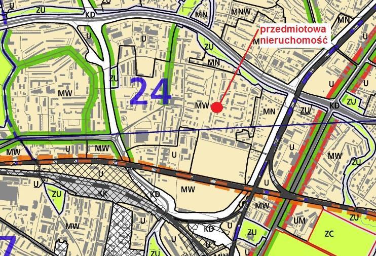 również przygotowywany. Mapa obrazująca MPZP dla Krakowa w sąsiedztwie przedmiotowych Nieruchomości. (kolor czerwony-obowiązujące plany zagospodarowania, kolor zielony-plany w trakcie opracowywania).