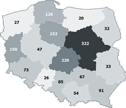 56 AKTYWNOŚĆ MEDIÓW REGIONALNYCH LICZBA PUBLIKACJI Mapa prezentuje liczbę publikacji regionalnych w każdym