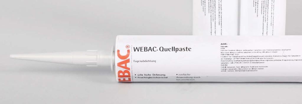 Taśmy pęczniejące Kit pęczniejący WEBAC Uszczelnianie przerw roboczych, miejsc styku różnych materiałów oraz innych detali wymagających uszczelnienia w budownictwie z betonu oraz żelbetu Mocowanie