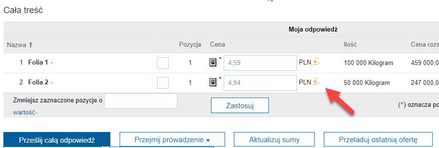 dostępna z prawej strony pola Cena zniknie, oznacza to, że inny dostawca przebił 3.