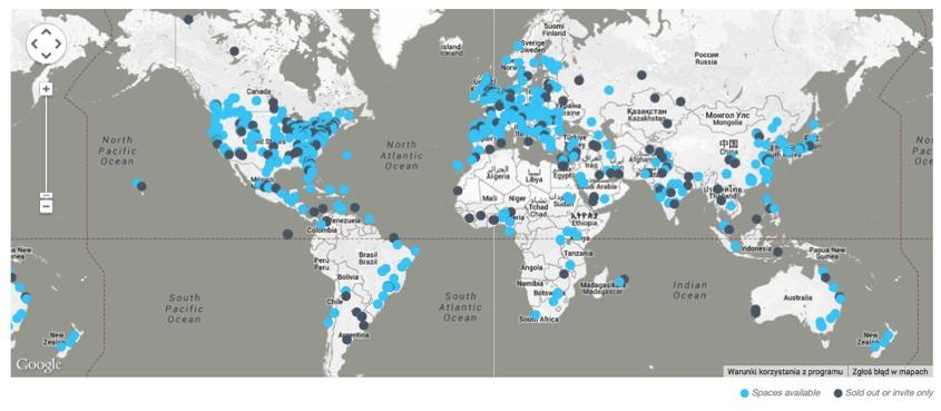 TEDx na świecie i w Polsce Mapa lokalnych TEDx-ów pokazuje kilka spotkań dziennie, na całym świecie.