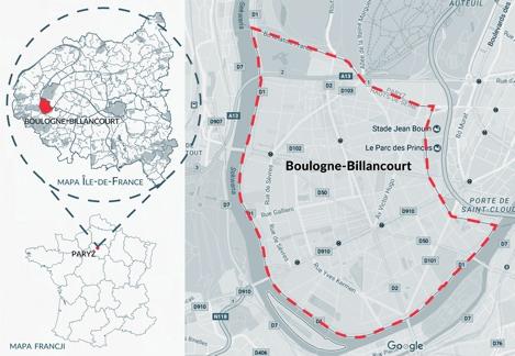149 zostaje wybudowane przez firm' prywatn$. Autor przedstawi takie rozwi$zanie na przyk#adzie dzielnicy mieszkaniowej Trapez w gminie Boulogne-Billancourt.