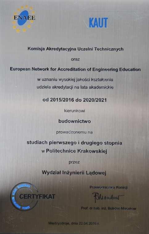 AKREDYTACJE WIL PK Do akredytacji Komisji Akredytacyjnej Uczelni Technicznych Wydział zgłosił się sam.