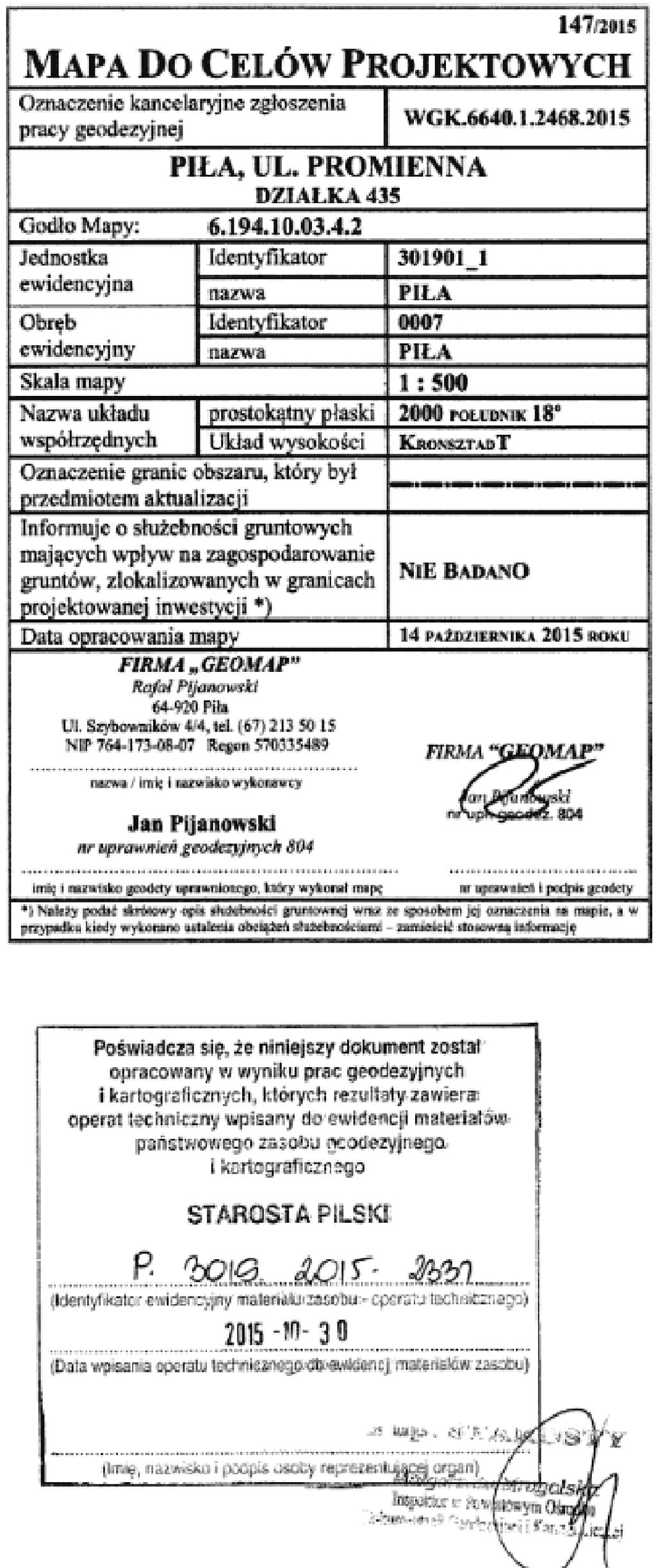 projektował: specjalność i numer uprawnień budowlanych: Projekt: budowa przyłącza cieplnego do budynku mieszkalnego przy ul. Promiennej dz.