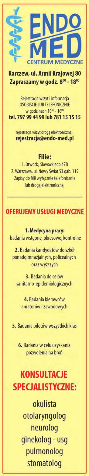 LO 9-15 listopada 2015 ogłoszenia drobne 49 Ważne TeLeFOnY Policja Otwock 997; 22 779 40 91/96 Straż Pożarna 998; 22 718 16 40 Pogot.