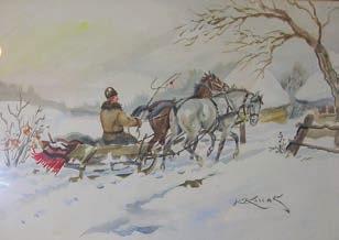 KOTOWSKI Jan Sleighing 93.5 x 71 cm Cat. Pa-3220 5 8 9 6 7 7.