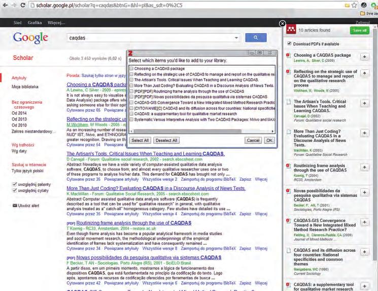 Oprogramowanie komputerowe wspierające proces badawczy 281 ze strony internetowej (np. katalogu bibliotecznego) identyfikatora w postaci ISBN, DOI lub PubMed ID.