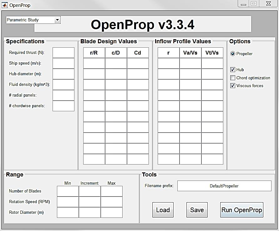 ANALIZA WYBRANYCH PĘDNIKÓW Dokonano analizy wybranych pędników przy pomocy programu OpenProp v3.3.4.