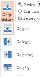 Ryc. 8 Wstążka PRZEJŚCIA Z lewej strony wybranej wstążki mamy możliwość wybrania z rozwijanej listy efektu przejścia, który zostanie zastosowany do wybranego przez siebie slajdu.