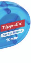 TIPP-EX MINI POCKET MOUSE korektor w taśmie z przezroczystą obudową umożliwiającą kontrolę zużycia taśmy; system przewijania taśmy; poliestrowa taśma