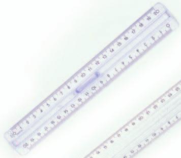 pozwalające na pisanie i rysowanie tuszem i pisakami; nadrukowana trwała i precyzyjna skala z dokładnością do 0,1 mm; z tyłu linijki antypoślizgowa gumka.