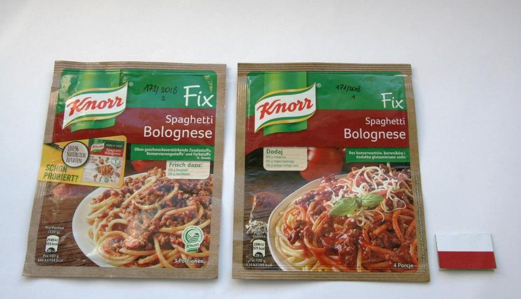 Knorr Fix Spaghetti Bolognese EZ: DE PL*) *) tylko polska wersja językowa Cena jednostkowa z dnia kontroli (zł za kg lub litr) 69,00 52,00 - w tym wykaz składników : wielkość opakowania pod względem