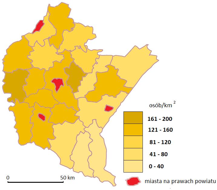 Zadanie 9. /0-7p./ Konkursy w województwie podkarpackim w roku szkolnym 2017/2018 1. 2. Rys. Gęstość zaludnienia w powiatach ziemskich woj. podkarpackiego w 2015 r.