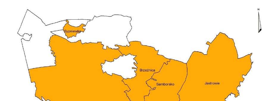 wartości więcej niż 3 wskaźników. Mapa nr 2 Obszary w stanie kryzysowym pod względem występowania negatywnych zjawisk społecznych na terenie Gminy i Miasta Jastrowie Opracowanie własne 3.10.