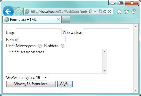 Formularz HTML Zaprojektujemy prosty formularz do umieszczenia na stronie WWW,
