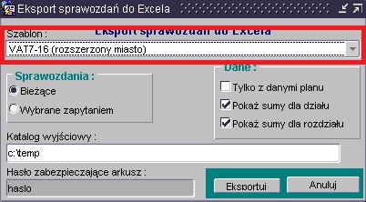 4. Wybrać odpowiedni szablon 4. 5. Wybrać klawisz Eksportuj.