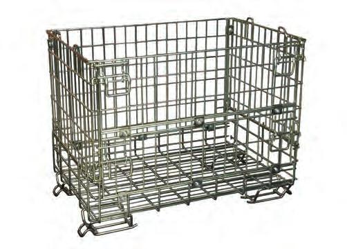 POJEMNIKI SIATKOWE MAGAZYNOWE WAREHOUSE MESH CONTAINERS POJEMNIK MAGAZYNOWY Z PŁOZAMI CONTAINER WITH SKIDS 1200 x 1023 x h 1150 mm Indeks/ Index 015660 Wymiary zewnętrzne/ External dimensions: 1200 x