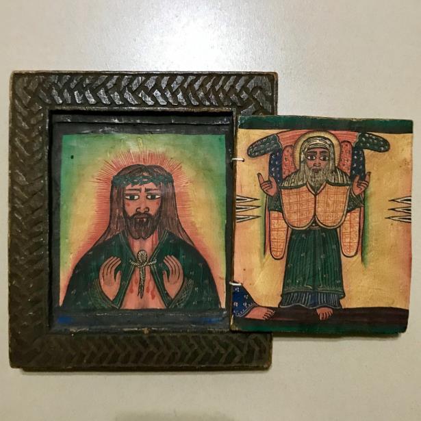 3 Oryginalna ikona pochodząca z Aksum w Etiopii Wymiary całkowite po rozłożeniu: ok. 30x22cm.