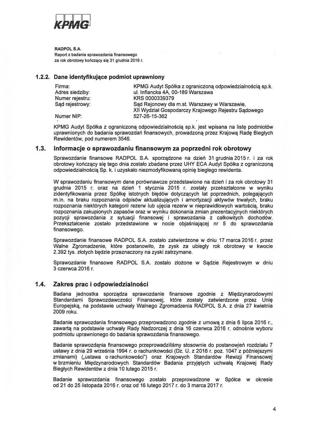 Raport z badania sprawozdania finansowego za rok obrotowy koriczcicy si~ 1 grudnia 20
