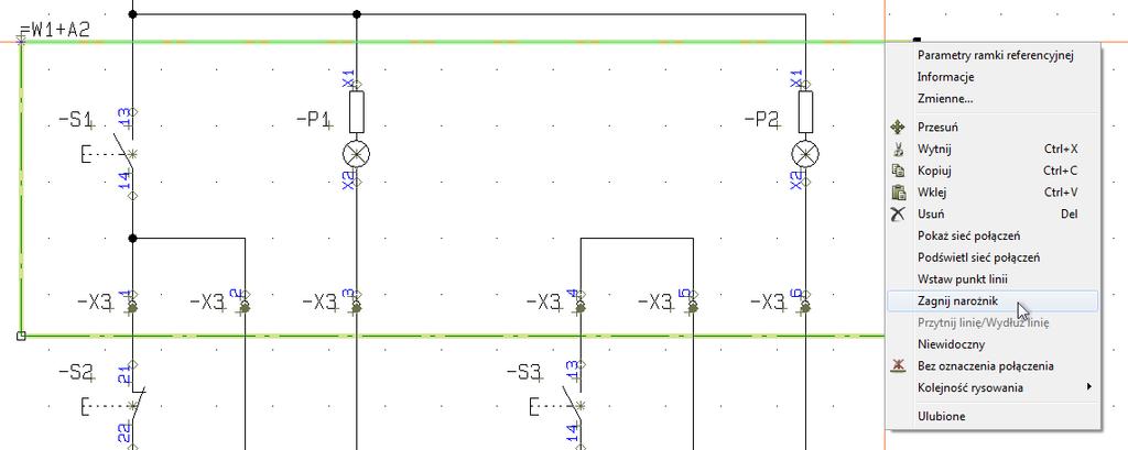 2 Ramki referencyjne z dodatkowymi opcjami Dla ramek referencyjnych dostępne są nowe opcje: Możliwe jest użycie funkcji Edycja => Wstaw punkt linii. Nową funkcją jest Edycja => Zagnij narożnik.