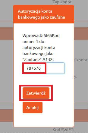 Rysunek 40. Konta bankowe. Edytowanie. Użytkownik może zmienić nazwę konta, typ numeru konta oraz oznaczyć konto jako zaufane. Po edycji należy kliknąć przycisk Zatwierdź (Rysunek 40). Rysunek 41.