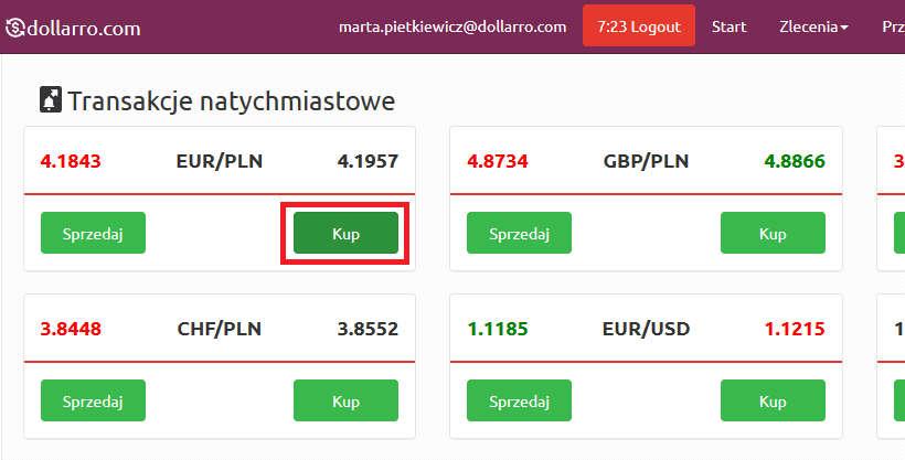 47). Kupno waluty Rysunek 48. Kupno. Przycisk zakupu.