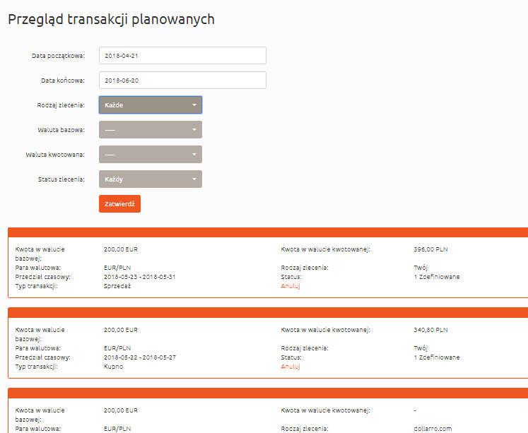 Rysunek 93. Przegląd transakcji planowanych. Podgląd.