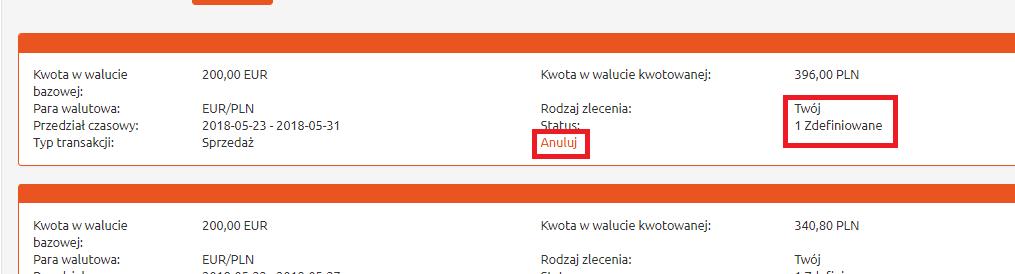 wyszukiwania (Rysunek 101). Rysunek 102. Przegąd transakcji planowanych. Status zlecenia.