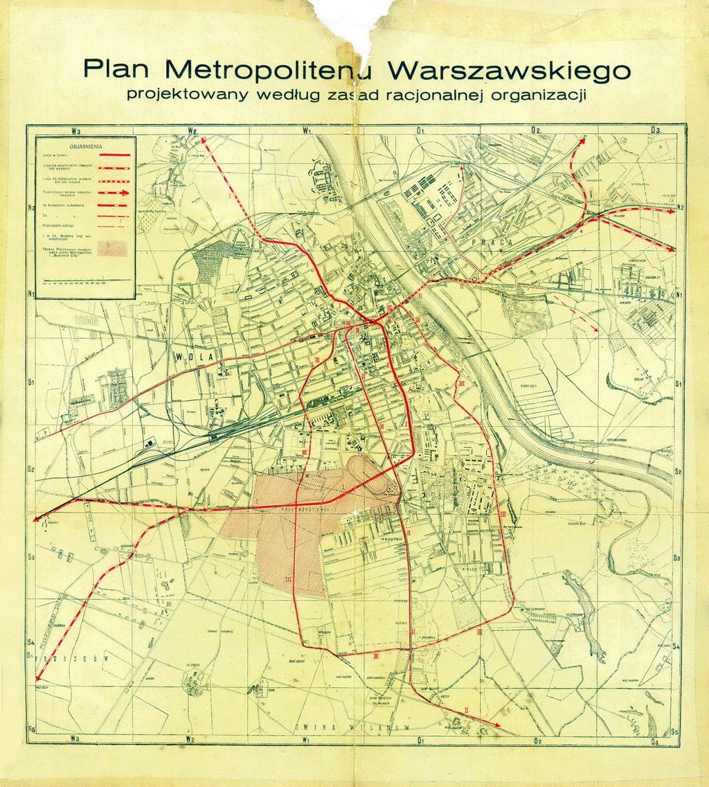 Pierwsze plany budowy metra w Warszawie, źródło: metro.waw.pl Kryzys ekonomiczny zahamował prace, które ostatecznie przerwał wybuch II wojny światowej.