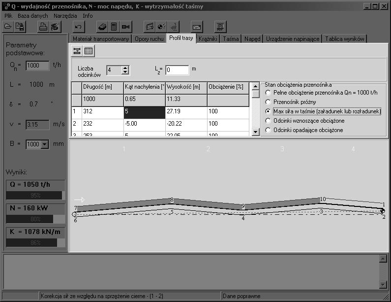 Parametry wprowadzane w oknie Krążniki nie mają znaczącego wpływu na wynik
